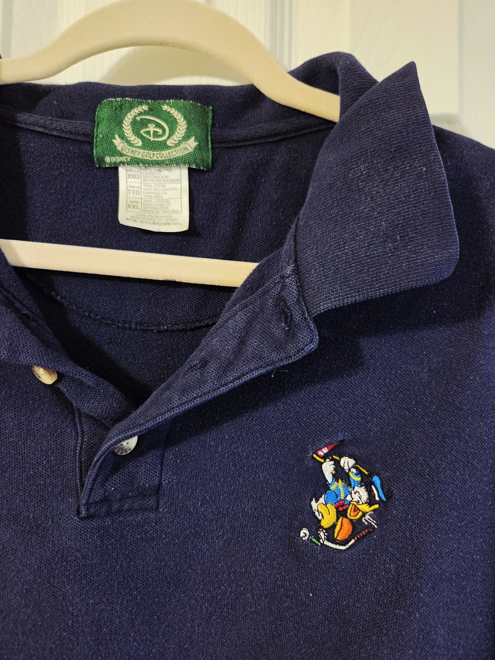 Vintage Walt Disney World Golf Polo Shirt Men XXL Navy Blue Donald Duck Embroid